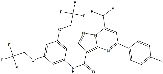 N-[3,5-bis(2,2,2-trifluoroethoxy)phenyl]-7-(difluoromethyl)-5-(4-methylphenyl)pyrazolo[1,5-a]pyrimidine-3-carboxamide 化学構造式