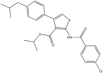 isopropyl 2-[(4-chlorobenzoyl)amino]-4-(4-isobutylphenyl)-3-thiophenecarboxylate 结构式