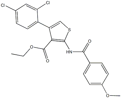 ethyl 4-(2,4-dichlorophenyl)-2-[(4-methoxybenzoyl)amino]-3-thiophenecarboxylate 化学構造式