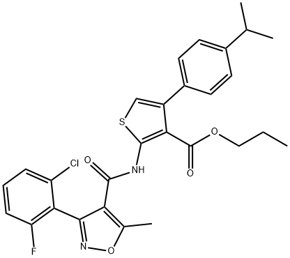 propyl 2-({[3-(2-chloro-6-fluorophenyl)-5-methyl-4-isoxazolyl]carbonyl}amino)-4-(4-isopropylphenyl)-3-thiophenecarboxylate Structure