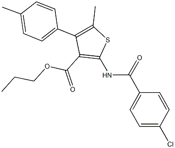 propyl 2-[(4-chlorobenzoyl)amino]-5-methyl-4-(4-methylphenyl)-3-thiophenecarboxylate 化学構造式