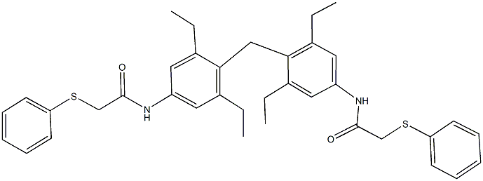 N-[4-(2,6-diethyl-4-{[(phenylsulfanyl)acetyl]amino}benzyl)-3,5-diethylphenyl]-2-(phenylsulfanyl)acetamide Struktur