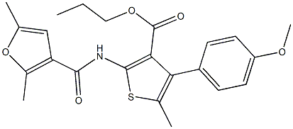 propyl 2-[(2,5-dimethyl-3-furoyl)amino]-4-(4-methoxyphenyl)-5-methyl-3-thiophenecarboxylate 结构式