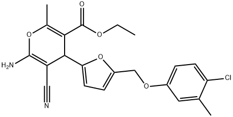 ethyl 6-amino-4-{5-[(4-chloro-3-methylphenoxy)methyl]-2-furyl}-5-cyano-2-methyl-4H-pyran-3-carboxylate 化学構造式