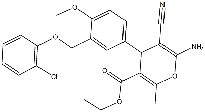 ethyl 6-amino-4-{3-[(2-chlorophenoxy)methyl]-4-methoxyphenyl}-5-cyano-2-methyl-4H-pyran-3-carboxylate,445232-31-5,结构式