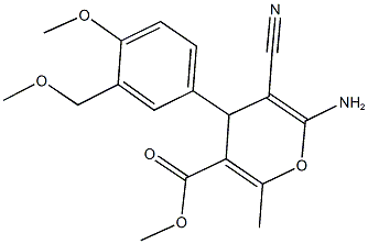 methyl 6-amino-5-cyano-4-[4-methoxy-3-(methoxymethyl)phenyl]-2-methyl-4H-pyran-3-carboxylate 化学構造式