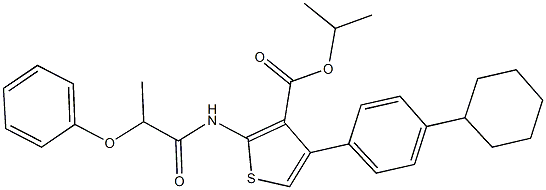 isopropyl 4-(4-cyclohexylphenyl)-2-[(2-phenoxypropanoyl)amino]-3-thiophenecarboxylate 化学構造式