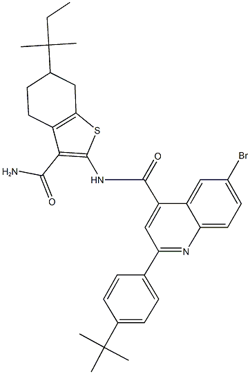 N-[3-(aminocarbonyl)-6-tert-pentyl-4,5,6,7-tetrahydro-1-benzothien-2-yl]-6-bromo-2-(4-tert-butylphenyl)-4-quinolinecarboxamide Struktur