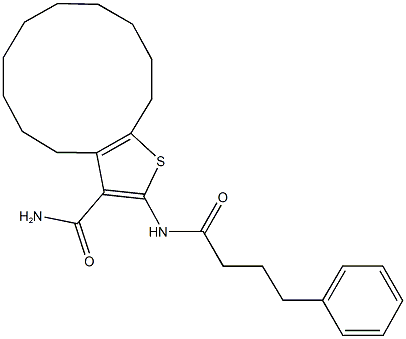 2-[(4-phenylbutanoyl)amino]-4,5,6,7,8,9,10,11,12,13-decahydrocyclododeca[b]thiophene-3-carboxamide Struktur