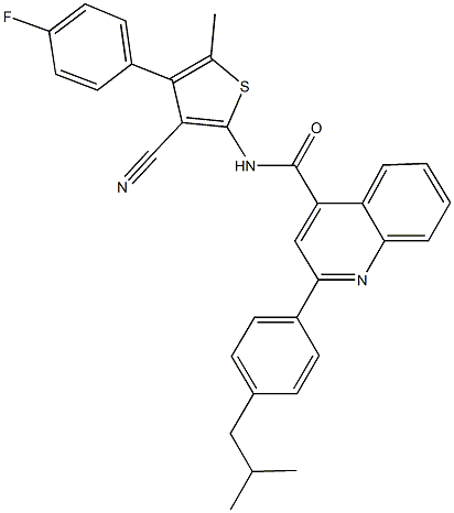 N-[3-cyano-4-(4-fluorophenyl)-5-methyl-2-thienyl]-2-(4-isobutylphenyl)-4-quinolinecarboxamide Structure
