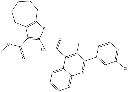 methyl 2-({[2-(3-chlorophenyl)-3-methyl-4-quinolinyl]carbonyl}amino)-5,6,7,8-tetrahydro-4H-cyclohepta[b]thiophene-3-carboxylate Struktur