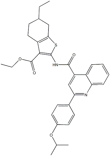 ethyl 6-ethyl-2-({[2-(4-isopropoxyphenyl)-4-quinolinyl]carbonyl}amino)-4,5,6,7-tetrahydro-1-benzothiophene-3-carboxylate 结构式