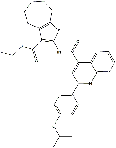 ethyl 2-({[2-(4-isopropoxyphenyl)-4-quinolinyl]carbonyl}amino)-5,6,7,8-tetrahydro-4H-cyclohepta[b]thiophene-3-carboxylate 化学構造式