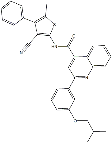 N-(3-cyano-5-methyl-4-phenyl-2-thienyl)-2-(3-isobutoxyphenyl)-4-quinolinecarboxamide Struktur