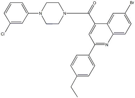 6-bromo-4-{[4-(3-chlorophenyl)-1-piperazinyl]carbonyl}-2-(4-ethylphenyl)quinoline,445236-09-9,结构式