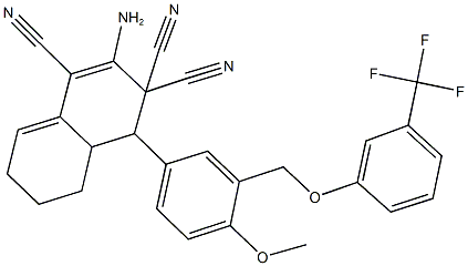 2-amino-4-(4-methoxy-3-{[3-(trifluoromethyl)phenoxy]methyl}phenyl)-4a,5,6,7-tetrahydro-1,3,3(4H)-naphthalenetricarbonitrile Structure