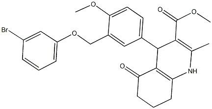 methyl 4-{3-[(3-bromophenoxy)methyl]-4-methoxyphenyl}-2-methyl-5-oxo-1,4,5,6,7,8-hexahydro-3-quinolinecarboxylate 化学構造式