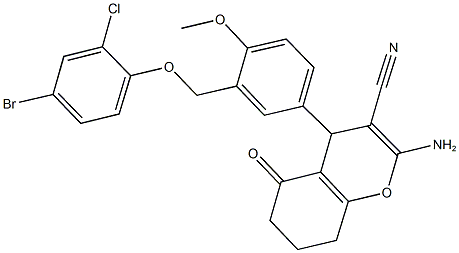2-amino-4-{3-[(4-bromo-2-chlorophenoxy)methyl]-4-methoxyphenyl}-5-oxo-5,6,7,8-tetrahydro-4H-chromene-3-carbonitrile Structure