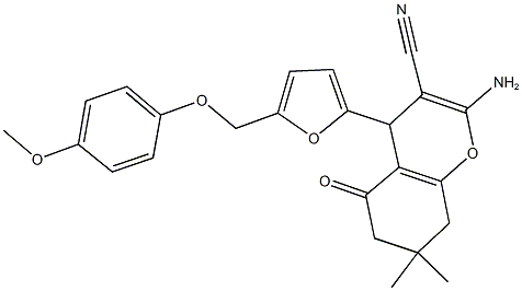 2-amino-4-{5-[(4-methoxyphenoxy)methyl]-2-furyl}-7,7-dimethyl-5-oxo-5,6,7,8-tetrahydro-4H-chromene-3-carbonitrile 结构式