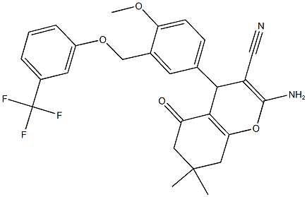 2-amino-4-(4-methoxy-3-{[3-(trifluoromethyl)phenoxy]methyl}phenyl)-7,7-dimethyl-5-oxo-5,6,7,8-tetrahydro-4H-chromene-3-carbonitrile|