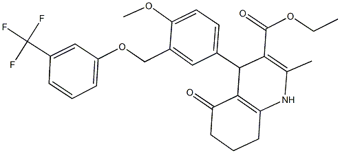 ethyl 4-(4-methoxy-3-{[3-(trifluoromethyl)phenoxy]methyl}phenyl)-2-methyl-5-oxo-1,4,5,6,7,8-hexahydro-3-quinolinecarboxylate Structure