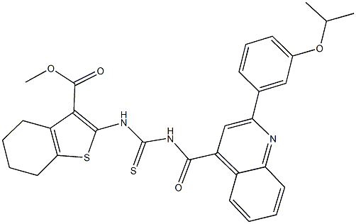 methyl 2-{[({[2-(3-isopropoxyphenyl)-4-quinolinyl]carbonyl}amino)carbothioyl]amino}-4,5,6,7-tetrahydro-1-benzothiophene-3-carboxylate 结构式