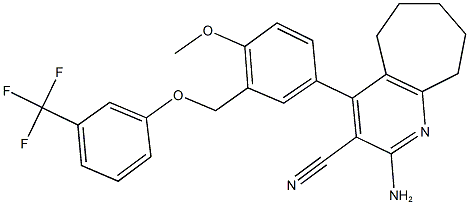 2-amino-4-(4-methoxy-3-{[3-(trifluoromethyl)phenoxy]methyl}phenyl)-6,7,8,9-tetrahydro-5H-cyclohepta[b]pyridine-3-carbonitrile|