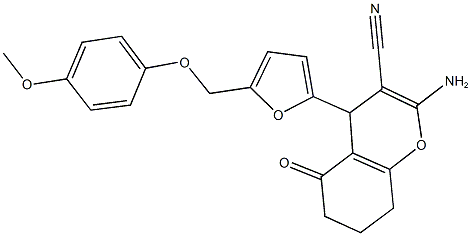 2-amino-4-{5-[(4-methoxyphenoxy)methyl]-2-furyl}-5-oxo-5,6,7,8-tetrahydro-4H-chromene-3-carbonitrile Struktur
