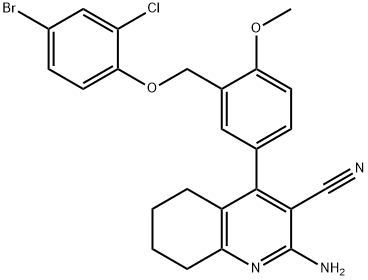 2-amino-4-{3-[(4-bromo-2-chlorophenoxy)methyl]-4-methoxyphenyl}-5,6,7,8-tetrahydro-3-quinolinecarbonitrile 结构式