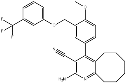 2-amino-4-(4-methoxy-3-{[3-(trifluoromethyl)phenoxy]methyl}phenyl)-5,6,7,8,9,10-hexahydrocycloocta[b]pyridine-3-carbonitrile 结构式