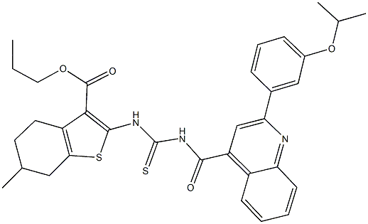 propyl 2-{[({[2-(3-isopropoxyphenyl)-4-quinolinyl]carbonyl}amino)carbothioyl]amino}-6-methyl-4,5,6,7-tetrahydro-1-benzothiophene-3-carboxylate Structure