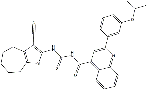 N-(3-cyano-5,6,7,8-tetrahydro-4H-cyclohepta[b]thien-2-yl)-N'-{[2-(3-isopropoxyphenyl)-4-quinolinyl]carbonyl}thiourea Struktur