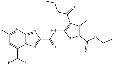 diethyl 5-({[7-(difluoromethyl)-5-methyl[1,2,4]triazolo[1,5-a]pyrimidin-2-yl]carbonyl}amino)-3-methyl-2,4-thiophenedicarboxylate Struktur