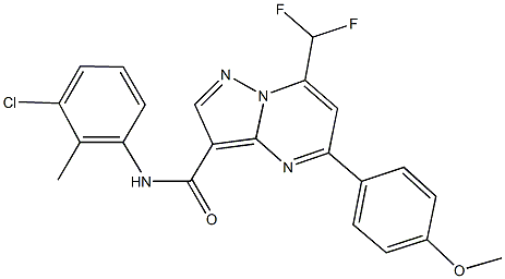 N-(3-chloro-2-methylphenyl)-7-(difluoromethyl)-5-(4-methoxyphenyl)pyrazolo[1,5-a]pyrimidine-3-carboxamide 化学構造式