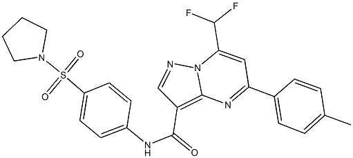 7-(difluoromethyl)-5-(4-methylphenyl)-N-[4-(1-pyrrolidinylsulfonyl)phenyl]pyrazolo[1,5-a]pyrimidine-3-carboxamide 化学構造式