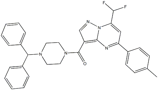 3-[(4-benzhydryl-1-piperazinyl)carbonyl]-7-(difluoromethyl)-5-(4-methylphenyl)pyrazolo[1,5-a]pyrimidine,445238-79-9,结构式