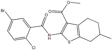 methyl 2-[(5-bromo-2-chlorobenzoyl)amino]-6-methyl-4,5,6,7-tetrahydro-1-benzothiophene-3-carboxylate Structure