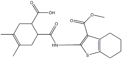 6-({[3-(methoxycarbonyl)-4,5,6,7-tetrahydro-1-benzothien-2-yl]amino}carbonyl)-3,4-dimethyl-3-cyclohexene-1-carboxylic acid 化学構造式