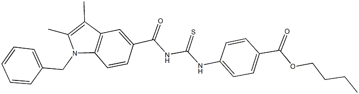 butyl 4-[({[(1-benzyl-2,3-dimethyl-1H-indol-5-yl)carbonyl]amino}carbothioyl)amino]benzoate 结构式