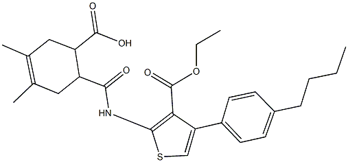 6-({[4-(4-butylphenyl)-3-(ethoxycarbonyl)-2-thienyl]amino}carbonyl)-3,4-dimethyl-3-cyclohexene-1-carboxylic acid Structure