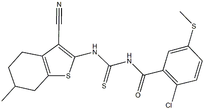 N-[2-chloro-5-(methylsulfanyl)benzoyl]-N'-(3-cyano-6-methyl-4,5,6,7-tetrahydro-1-benzothien-2-yl)thiourea,445239-84-9,结构式