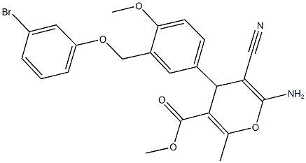 methyl 6-amino-4-{3-[(3-bromophenoxy)methyl]-4-methoxyphenyl}-5-cyano-2-methyl-4H-pyran-3-carboxylate Structure