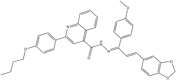 N'-[3-(1,3-benzodioxol-5-yl)-1-(4-methoxyphenyl)-2-propenylidene]-2-(4-butoxyphenyl)-4-quinolinecarbohydrazide 结构式