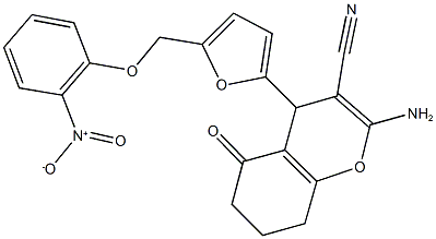 2-amino-4-[5-({2-nitrophenoxy}methyl)-2-furyl]-5-oxo-5,6,7,8-tetrahydro-4H-chromene-3-carbonitrile 化学構造式