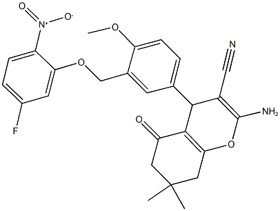 2-amino-4-[3-({5-fluoro-2-nitrophenoxy}methyl)-4-methoxyphenyl]-7,7-dimethyl-5-oxo-5,6,7,8-tetrahydro-4H-chromene-3-carbonitrile|