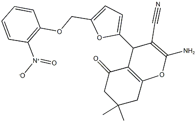 2-amino-4-[5-({2-nitrophenoxy}methyl)-2-furyl]-7,7-dimethyl-5-oxo-5,6,7,8-tetrahydro-4H-chromene-3-carbonitrile Structure