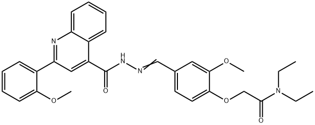 N,N-diethyl-2-[2-methoxy-4-(2-{[2-(2-methoxyphenyl)-4-quinolinyl]carbonyl}carbohydrazonoyl)phenoxy]acetamide 化学構造式