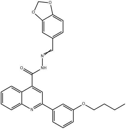 N'-(1,3-benzodioxol-5-ylmethylene)-2-(3-butoxyphenyl)-4-quinolinecarbohydrazide 化学構造式