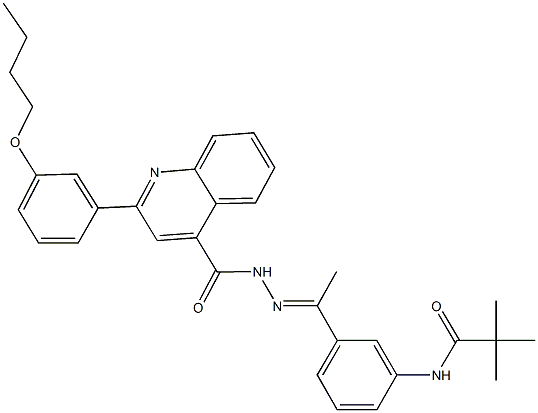 N-[3-(N-{[2-(3-butoxyphenyl)-4-quinolinyl]carbonyl}ethanehydrazonoyl)phenyl]-2,2-dimethylpropanamide 化学構造式