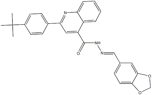 N'-(1,3-benzodioxol-5-ylmethylene)-2-(4-tert-butylphenyl)-4-quinolinecarbohydrazide 化学構造式